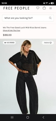 Free People, We The Free, Good Luck Mid Rise Barrel Pants, Soundwave, Size 30 R