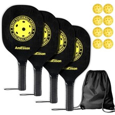 Amicoson Pickleball Paddles - Set of 4 Wooden Paddles, Indoor Outdoor Balls...