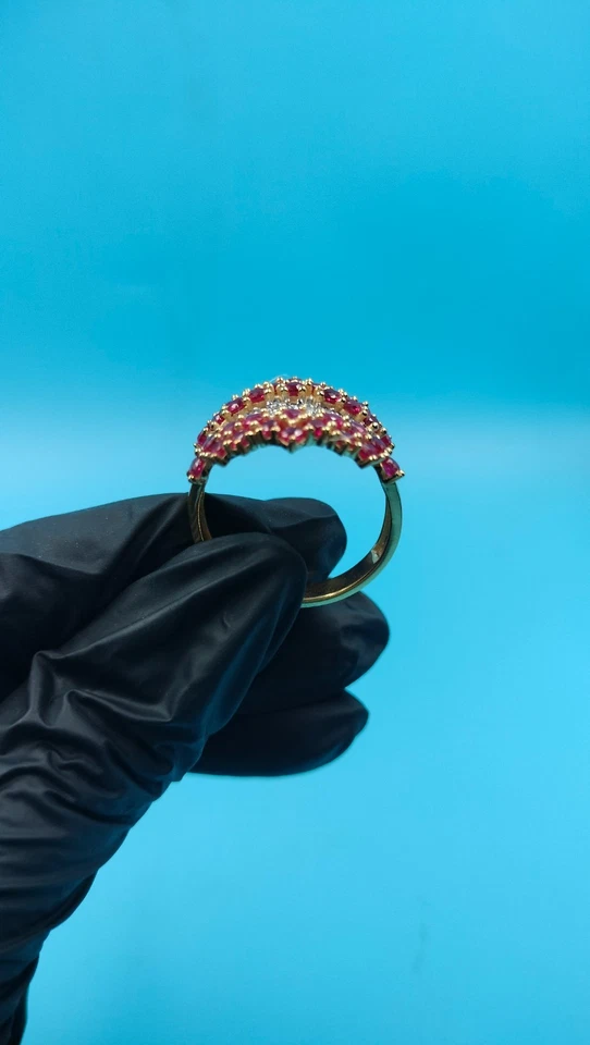 2.00Ct Round Cut Lab-Created Red Ruby Wedding Band Ring 14K Yellow Gold Plated - Image 2 of 4