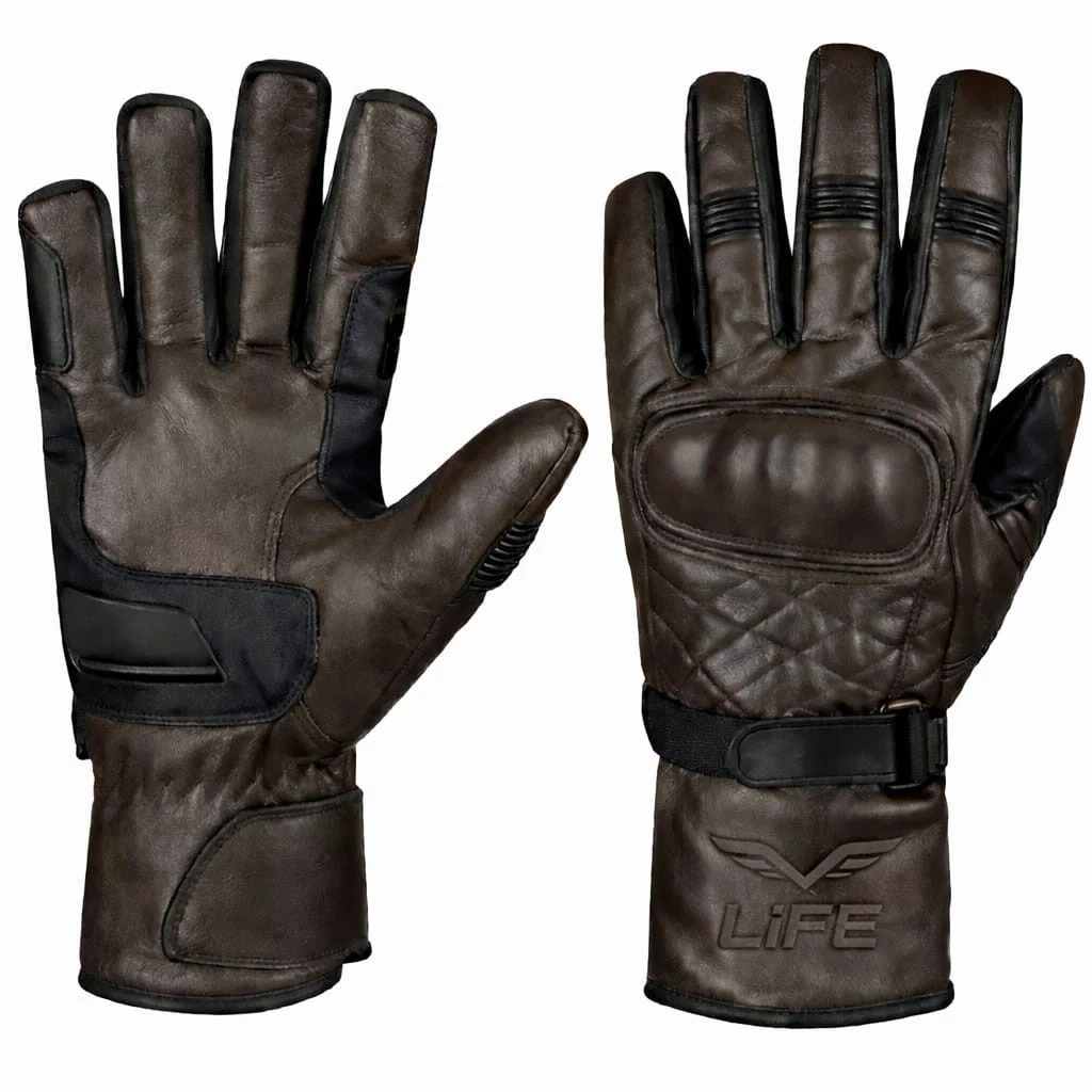 LIFE Motorbike Motorcycle Waxed Leather Gloves Waterproof Wind Winter Thermal