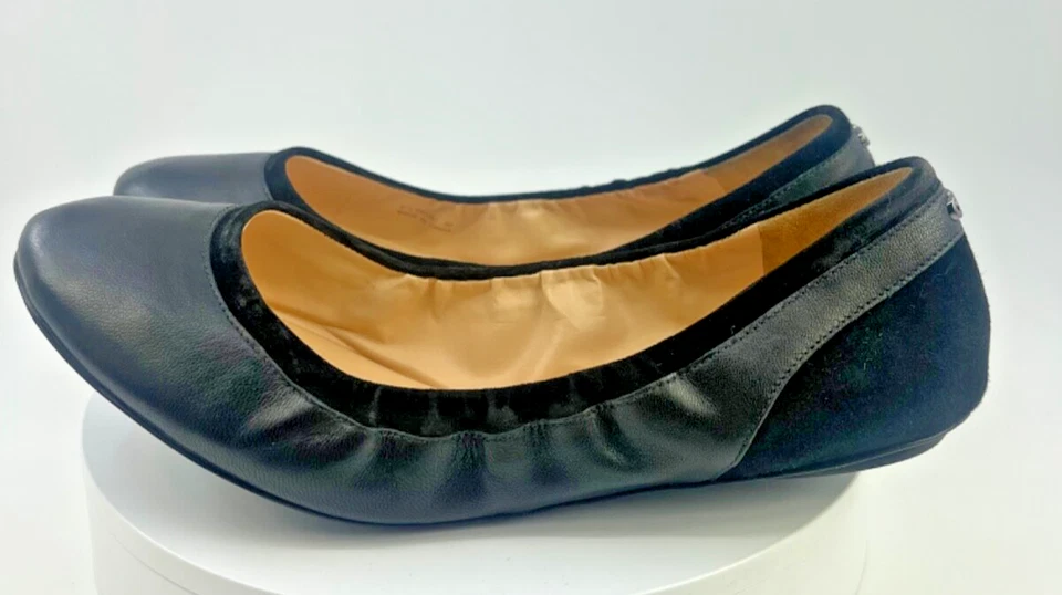 Cole Haan Women 9 B Ballerina Flats Black Suede & Leather Shoes Beach - Image 2 of 4