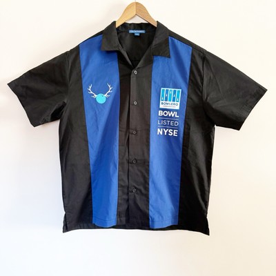 Bowlero NYSE IPO Button Up Bowling Shirt Black & Blue Large