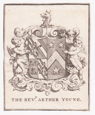 Exlibris Arthur Young Reverend England Coat of Arms Copper Engraving Print 18th