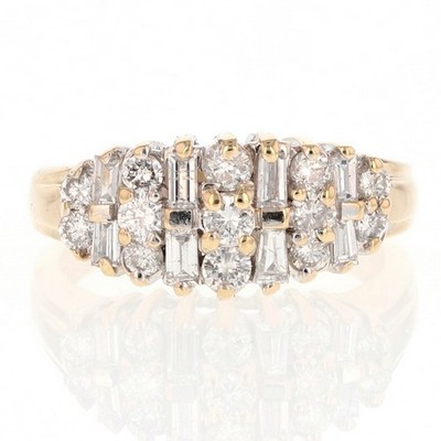 .80ctw Round & Baguette Diamond Cluster Statement Ring 14k Yellow Gold Size 7.25