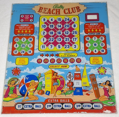 Vintage Bally Beach Club Pinball Backglass 24'' x 28'' 1953 Original Arcade Game