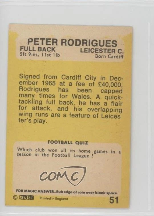 1968-69 A&BC Footballers Peter Rodrigues #51 - Image 2 of 2
