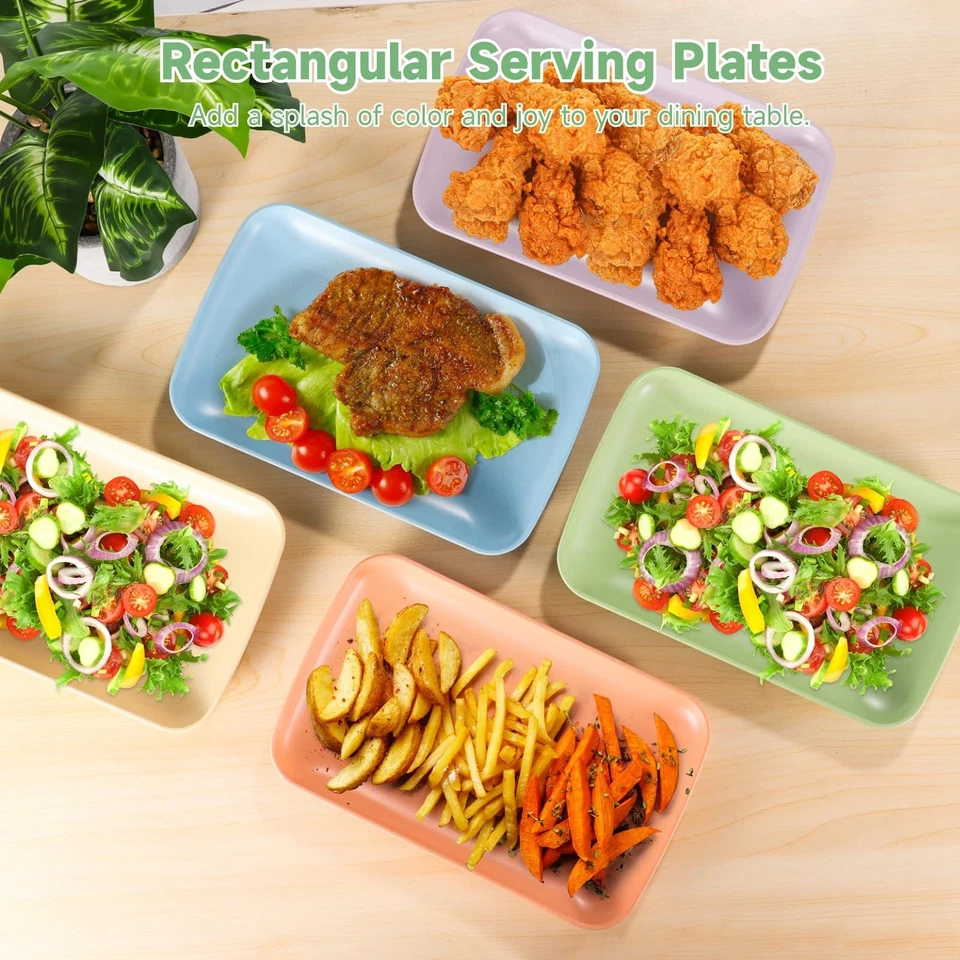 50 Pcs Wheat Straw Rectangular Dinner Plates, 9.3 x 5.8 inch, 5 Colors, Micro... - Image 2 of 4