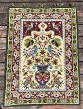 Vintage Tree Of Life Plush Hand Latch Hooked Wool Rya Rug Wall Hanging 45X32 EC