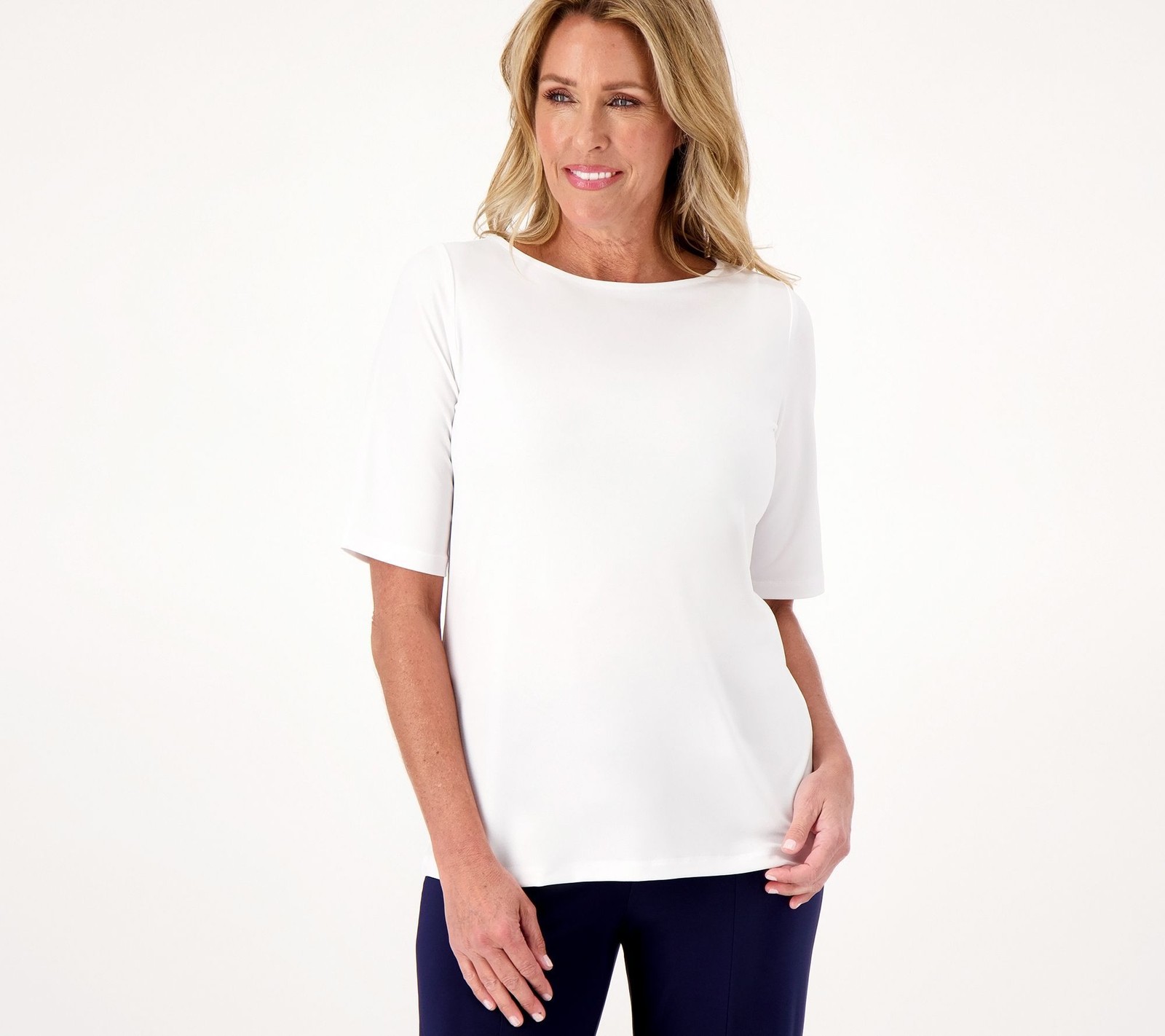 Susan Graver Women's Top Sz XL Essentials Liquid Knit Bateau Neck White A213063