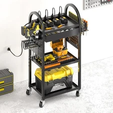 Garage Power Tool Organizer Cart, Dual-Sided Drawer Tool Storage Rack on Whee...
