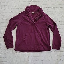 LL Bean Womens Size Small Pullover Fleece V Cowl Neck Kanga Pocket Purple