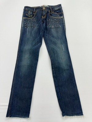 Rocssdiska Damen Jeans blau Nieten Distressed gerade Größe Medium Vintage