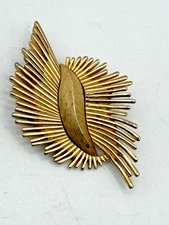 Vintage Trifari Brooch Gold Tone Atomic Starburst Leaf Design Signed