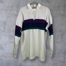 Vtg 90s LL Bean Rugby Shirt Mens XL Gray Stripe Long Sleeve Cotton Preppy USA