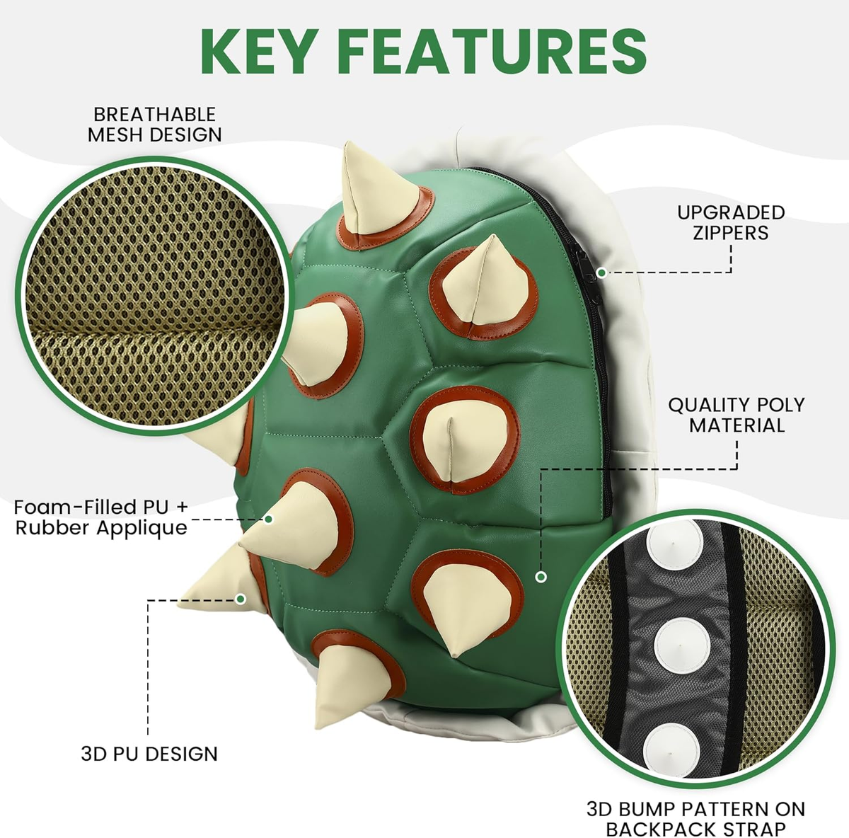 Super Mario Bros Bowser Adult Green Turtle Shell Backpack