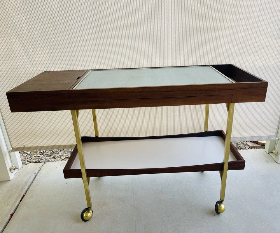 Carro de servir barra enrollable salton caliente años 60 latón nogal estilo Paul McCobb de colección Foto 2 de 4