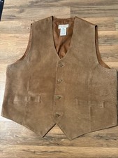 VTG Arizona Suede Leather Vest Men  s L Brown Nylon Back Buckle 4 Button