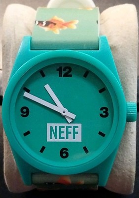 Neff Green Quartz Watch RN#129493 Fish in Sunglasses Band New Battery