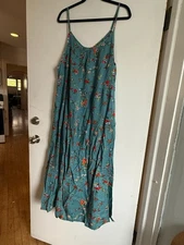 Boho Floral Teal Maxi Dress – Spaghetti Strap Sundress Size XL (Flowy Fit) NWOT