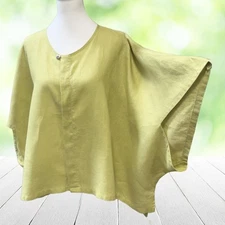 PLANET Top Womens One Size Green 100% Linen Lagenlook Boxy Oversized Made USA