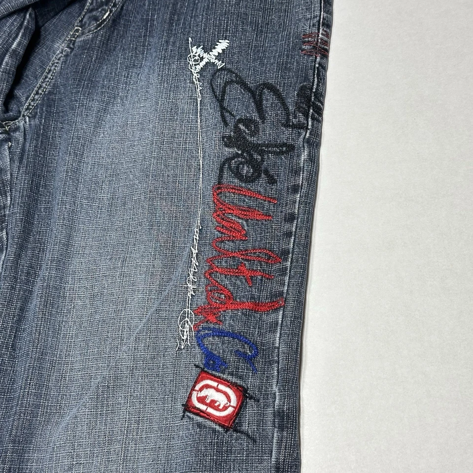 Jeans de patinaje holgados azules Ecko Unlimited Jean para niños Y2K bordados talla 12 Foto 4 de 4