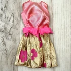 VTG 1971 MATTEL Barbie Glowin Out #3404 Pink Gold Doll DRESS Floral Bows Mod Era