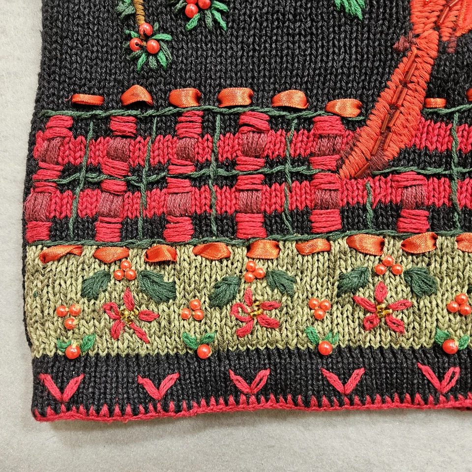 Cardigã branco veado suéter colete feminino plus 22W preto malha cardinal pássaro frisado - Imagem 4 de 4