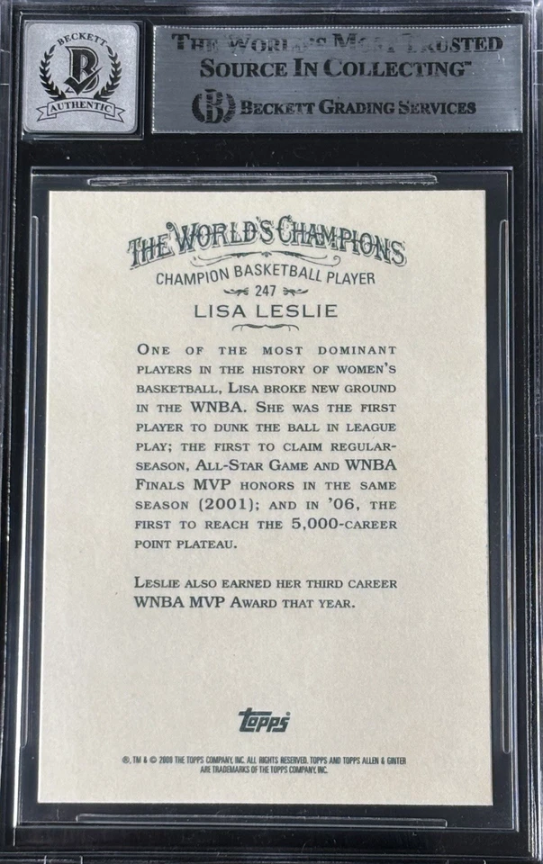 LISA LESLIE SIGNED 2008 TOPPS ALLEN GINTER CARD #247 BAS AUTOGRAPH GRADE 10 CARD - Image 2 of 2