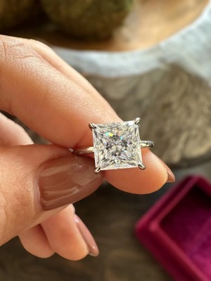 3 CTW Princess Cut Moissanite Solitaire Engagement Ring In 14K White Gold Plated