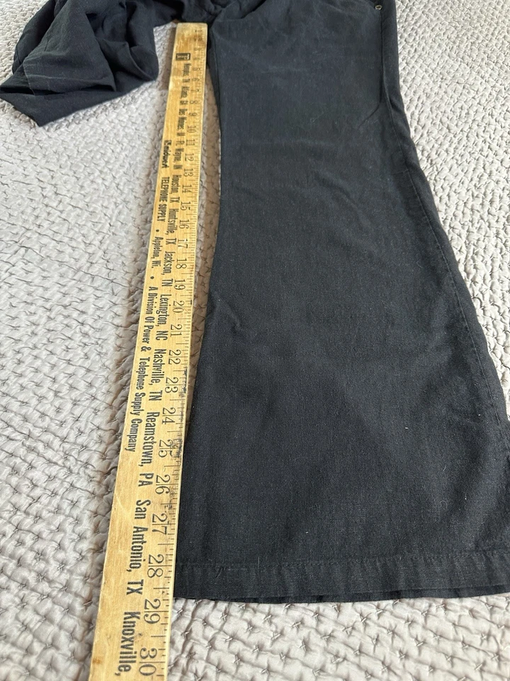 Pantalones de lino para mujer M cintura ajustada pierna ancha Love Tree Resort dinero antiguo negros Foto 4 de 4