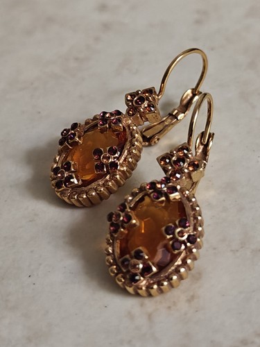 Signed Joan Rivers Amber Glass Gold Plated Earrings Vintage - Picture 4 of 14