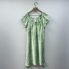 Oscar de la Renta Satin Floral Flutter Sleeve Slip Shirt Mini Dress Green Medium