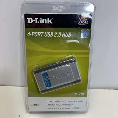 D-Link 4 Port USB 2.0 Hub Fast Charge external Hub DUB-H4 New Sealed