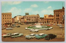 Postcard Belleville Illinois IL Public Square Fountain Cars 1950s Chrome View