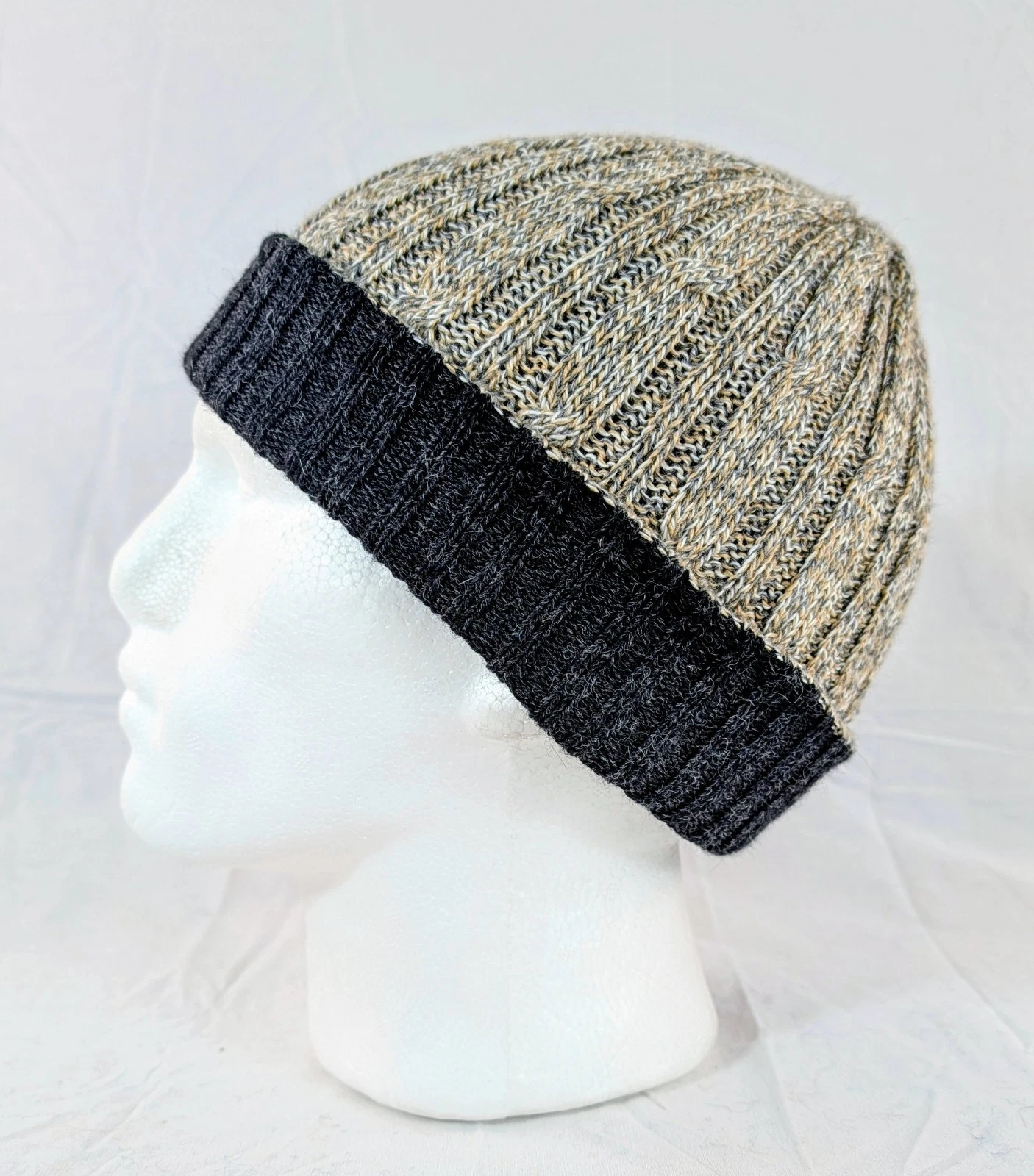 Extra Soft Baby Alpaca Reversible Cable Knit Beanie Gray Black Handmade Unisex