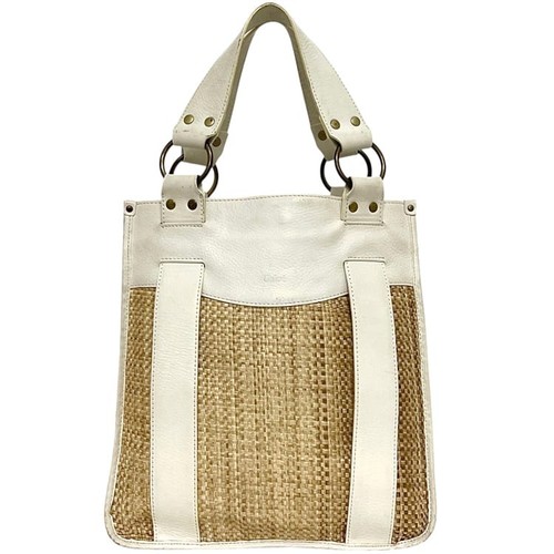 Chloe Hand Bag Tote Purse Basket bag Leather Raffia Beige White Authentic