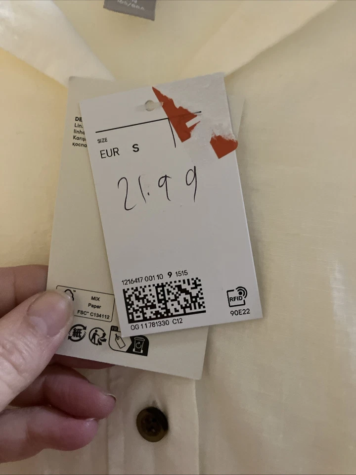 H&M Ivory White Shirt Size S Linen Blend NWT - Image 3 of 4