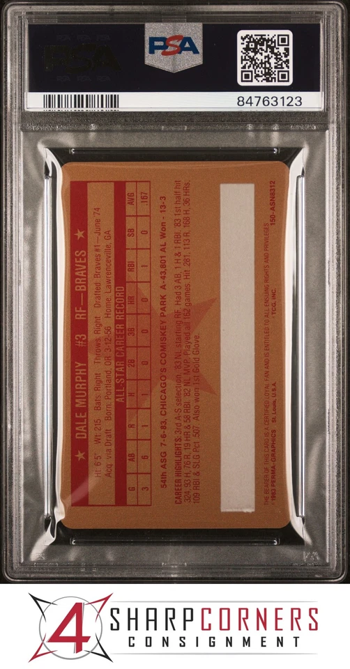 1983 PERMA-GRAPHICS ALL-STAR CREDIT CARDS GOLD DALE MURPHY PSA 10 - Image 2 of 3