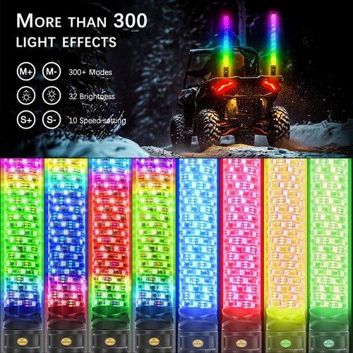 2PCS 1~3FT Spiral LED Fat Whip Light Antenna RGB Chasing For Can-am RZR UTV ATV - Picture 3 of 16