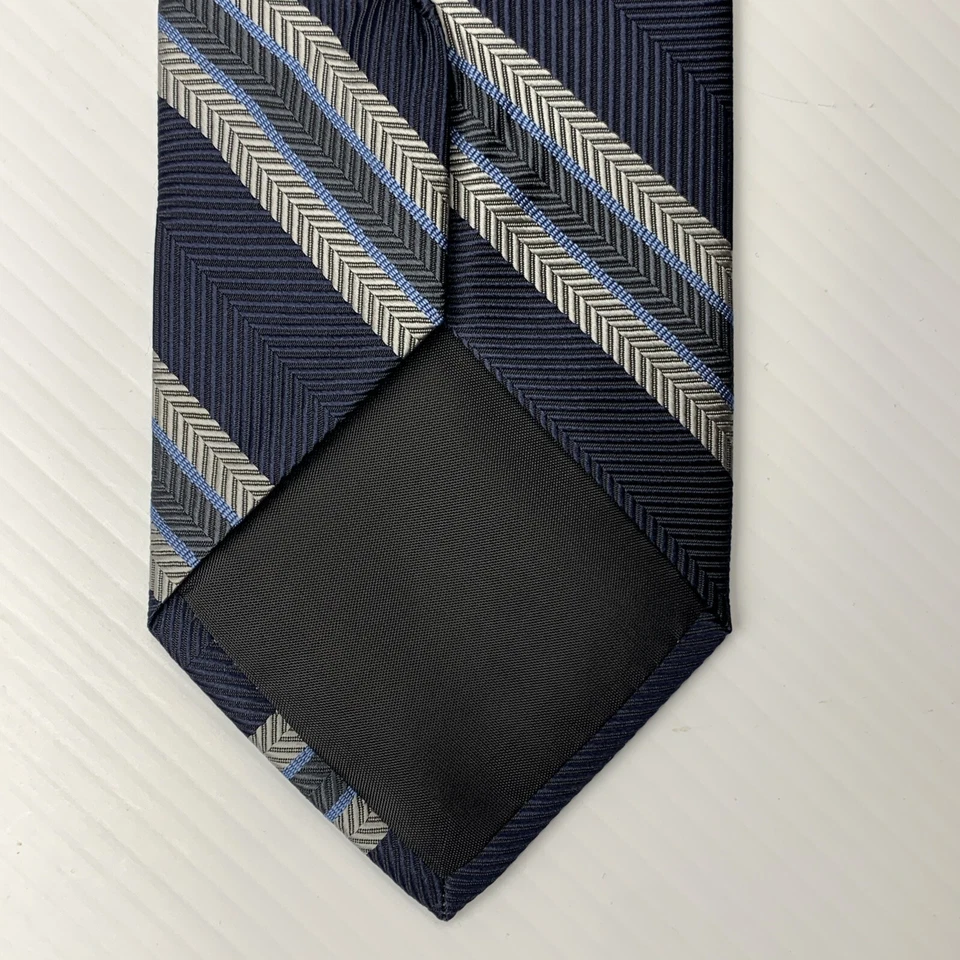Corbata Bellini para hombre 3,5" x 58" azul marino plateada a rayas jacquard corbata iglesia corbata Foto 3 de 4