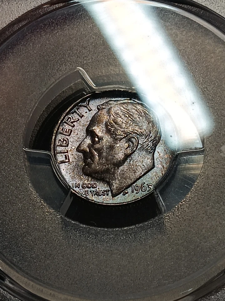 1963 Roosevelt Silver Gold SHIELD PCGS MS65 Stunning Toning - Image 3 of 4