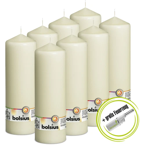 8er Set XL Bolsius Stumpenkerze 25 x 7,8cm - Inkl. Stabfeuerzeug -111 Std. - RAL
