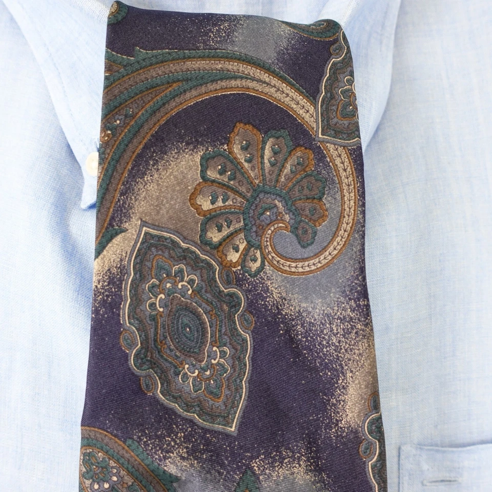 SAVILE ROW Corbata Cuello Para Hombres Paisley Seda Diseñador Traje Vestido de Fiesta Azul Vivo Oscuro Foto 2 de 4