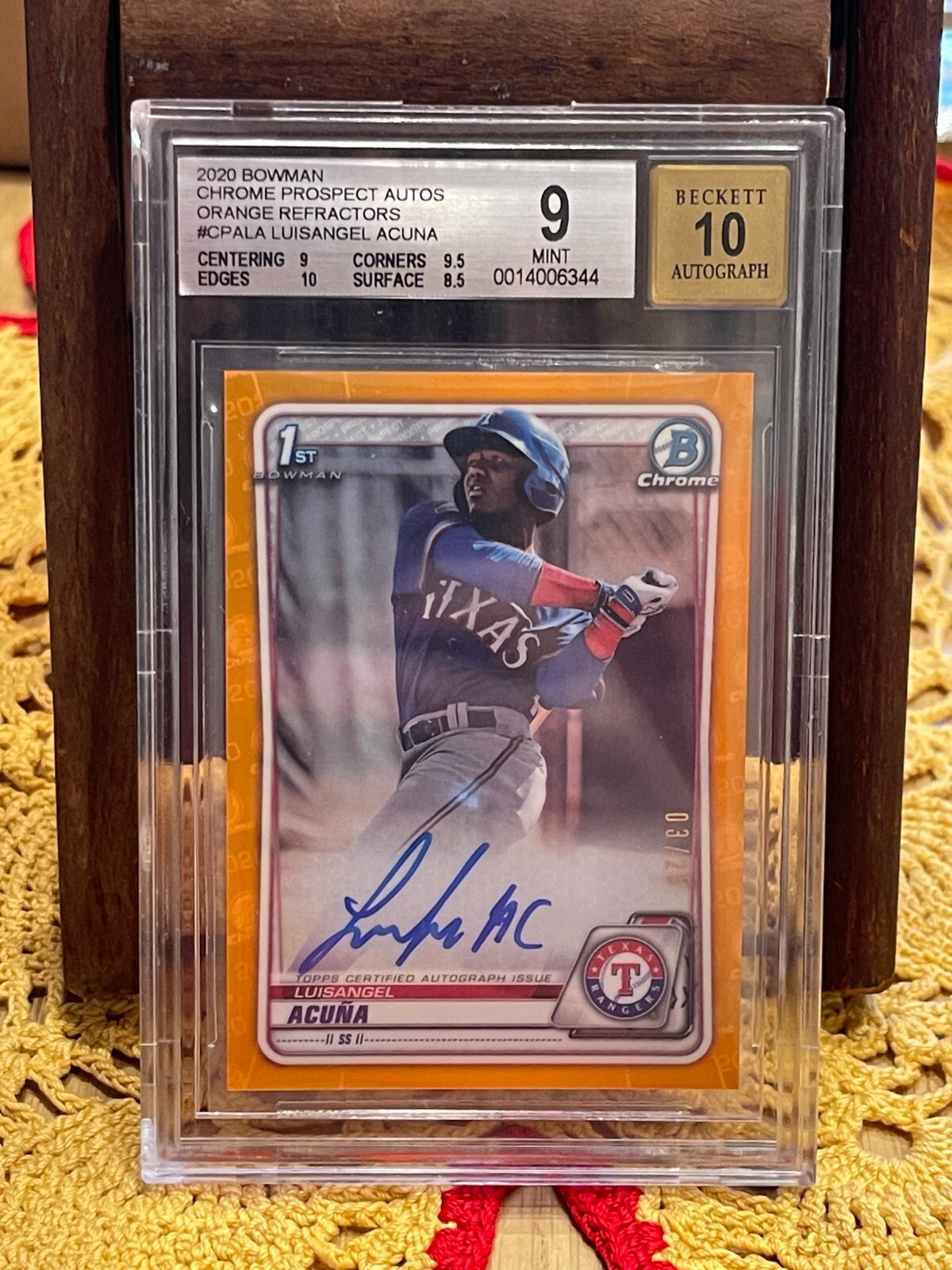 2020 Bowman Chrome 1st Orange Refractor Luisangel Acuna RC AUTO 03/25 BGS 9/10