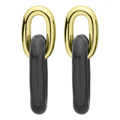 Sheila Fajl Small Shakedown Link Chain Earrings in Polished Gold & Black NEW
