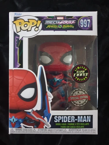 COMO NUEVO MARVEL EDICIÓN LIMITADA GLOW CHASE SPIDER MAN MECH STRIKE FUNKO POP RARO