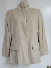 Les Copains Beige Striped Lightweight Hidden Button Front Lined Blazer 42 $399