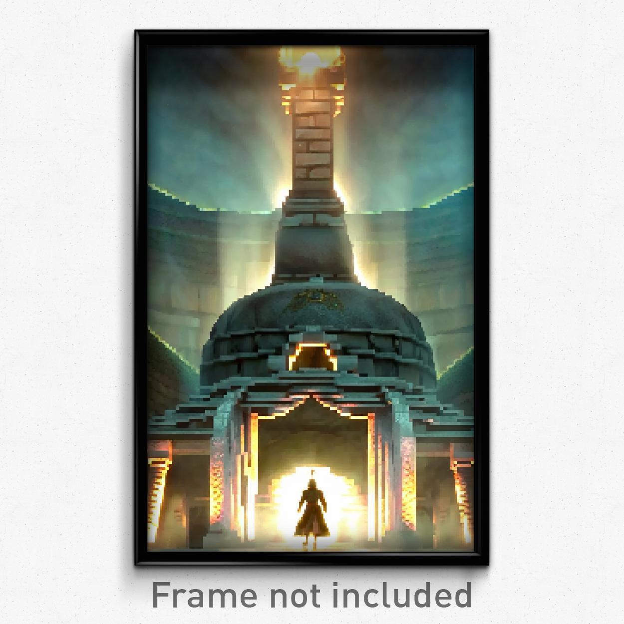 8 Bit Psychedelic Pixel Art Poster - Voluminous Tomb Trippy Video Game Print