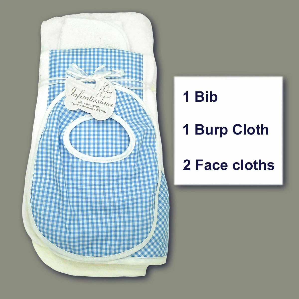 Infantissima Bib, Burp Burpy, Hooded Towel Set - Blue Gingham Check