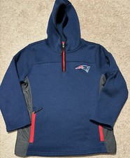 New England Patriots NFL Team 1/4 Zip Hooded Pullover Jacket Youth Size L 14-16